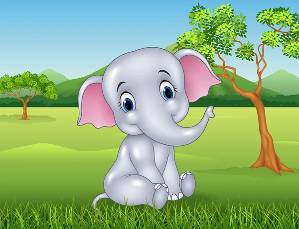Kreslený legrační slon v džungli — Stockový vektor