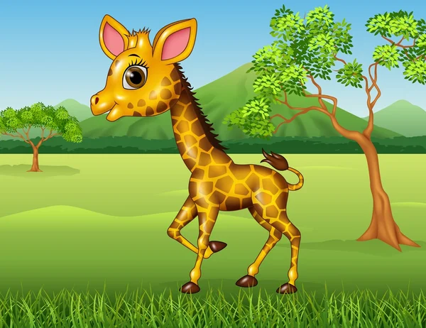 Cartoon Happy giraff i djungeln — Stock vektor