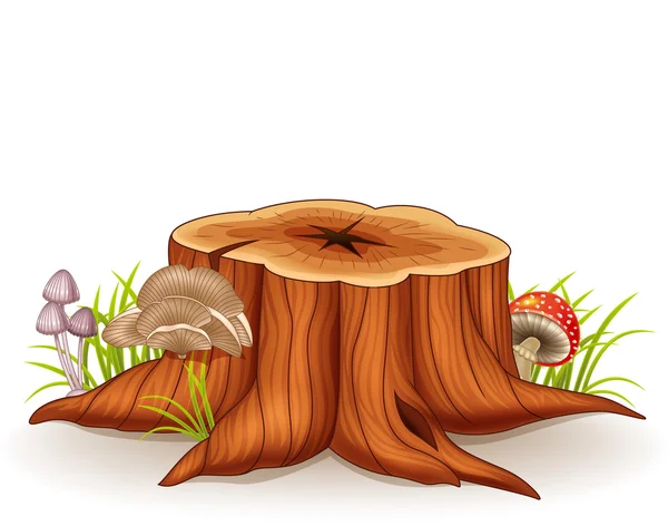Ilustración de tocón de árbol y setas — Archivo Imágenes Vectoriales