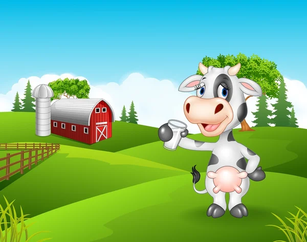 Boldog tehén állandó elszigetelt a farm — Stock Vector