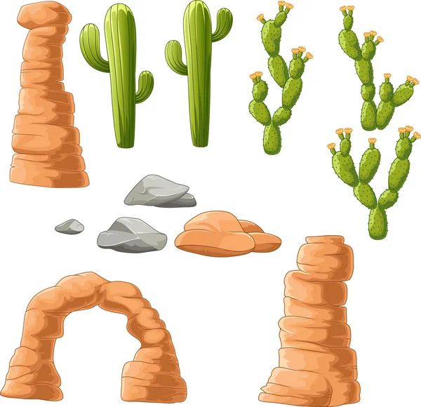 Dessin animé beau cactus sur fond de désert — Image vectorielle