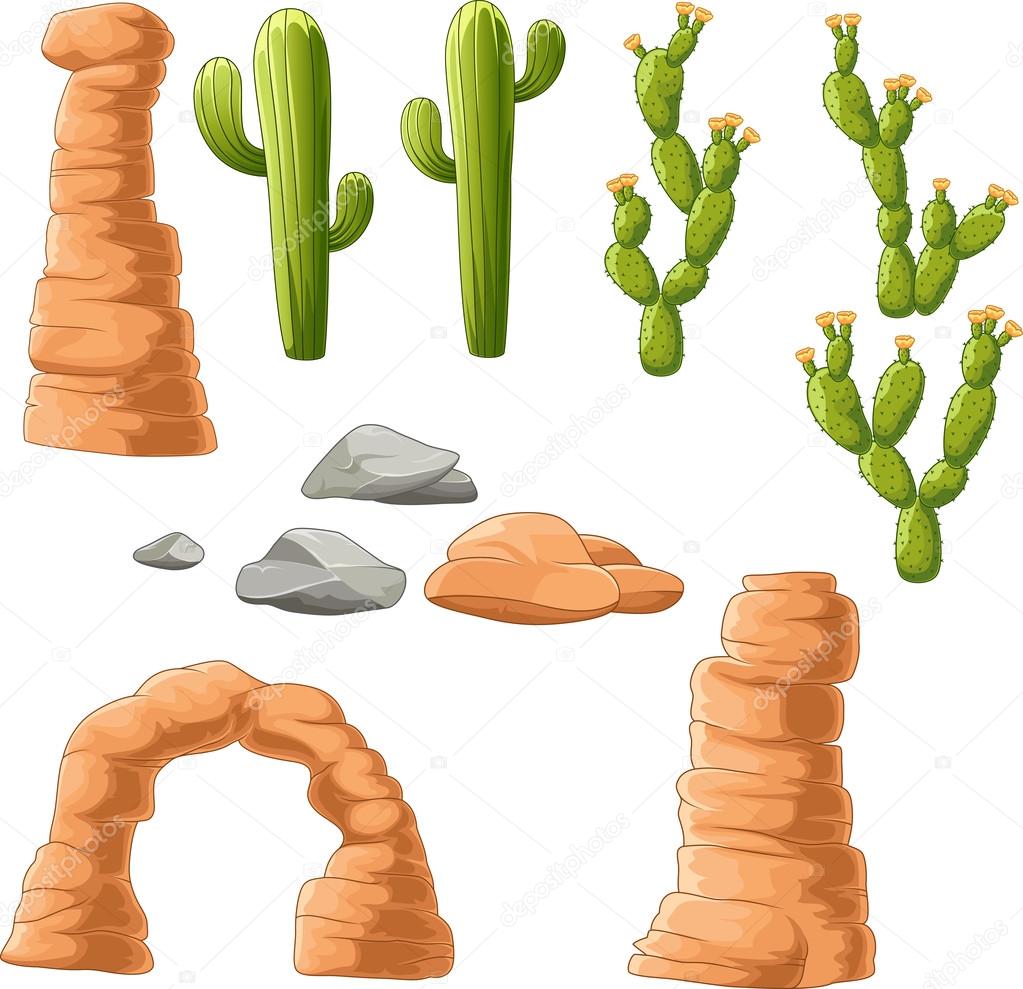 Cartoon beautiful cactus on desert background