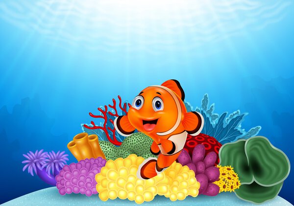 Happy clown fish with beautiful coral