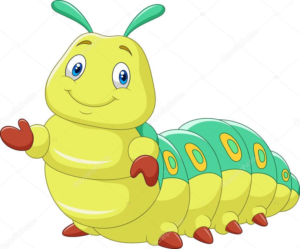 Cartoon funny caterpillar presenting isolated on white background