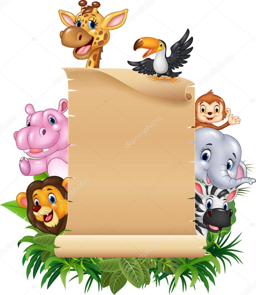 Cartoon funny wild animal africa with blank sign