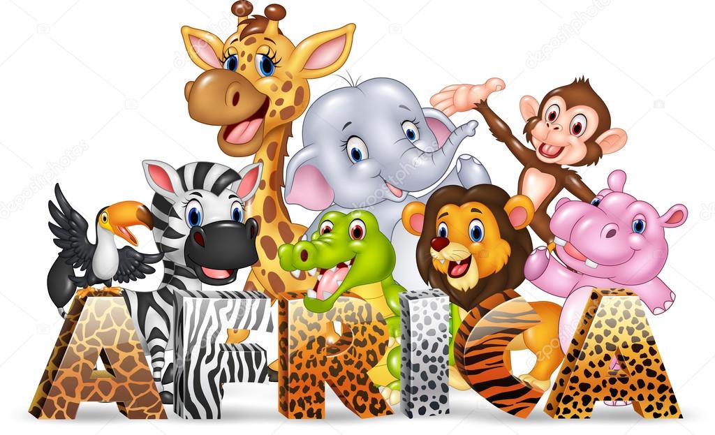 Word Africa with cute wild animal