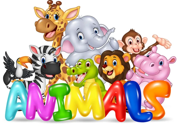 Illustration de Word animal avec dessin animé animal sauvage — Image vectorielle