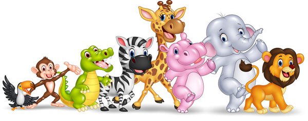 Счастливые животные Африки изолированы на белом фоне
