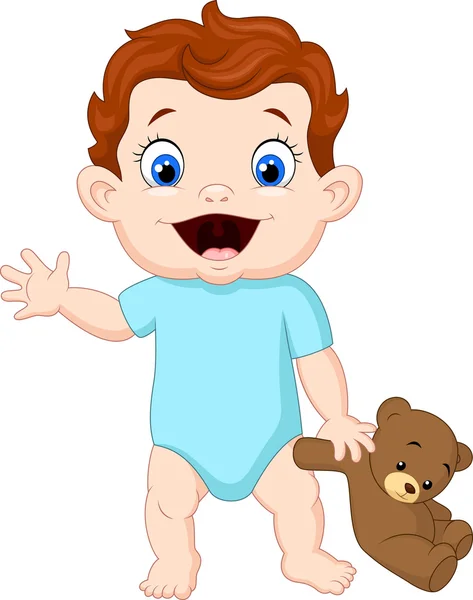 Schattige baby met een teddybeer — Stockvector