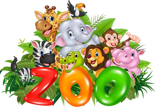 Zoo Word avec dessin animé animal sauvage — Image vectorielle