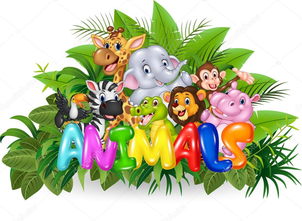 Illustration of Word animal with cartoon wild animal