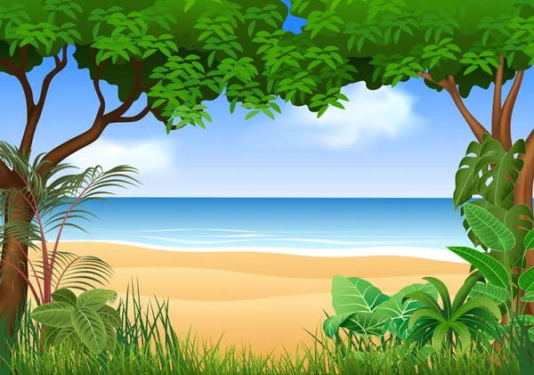 Beautiful tropical beach on the forest — Stock Vector