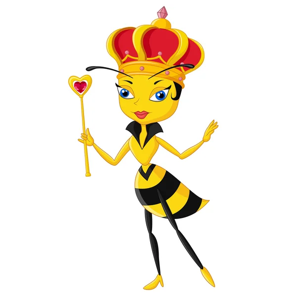 Cartoon Königin Biene isoliert auf weißem Hintergrund — Stockvektor