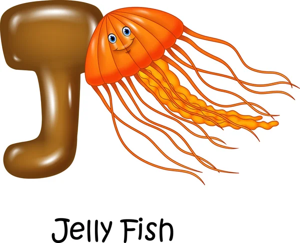 Ilustrasi J Surat untuk ikan Jelly - Stok Vektor