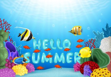 Merhaba yaz çizimi ile tropikal balık