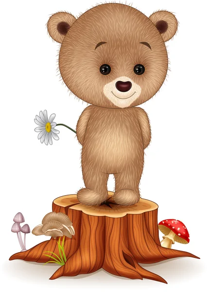 Mignon petit ours sur souche d'arbre — Image vectorielle