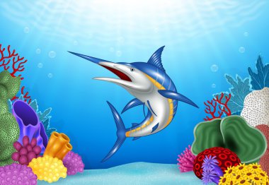 Çizgi film Xiphias mercan resif sualtı Okyanusu ile