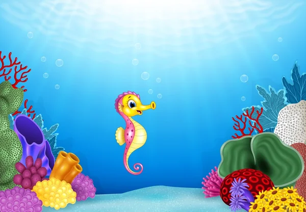 Seahorses with beautiful underwater world — Stock Vector