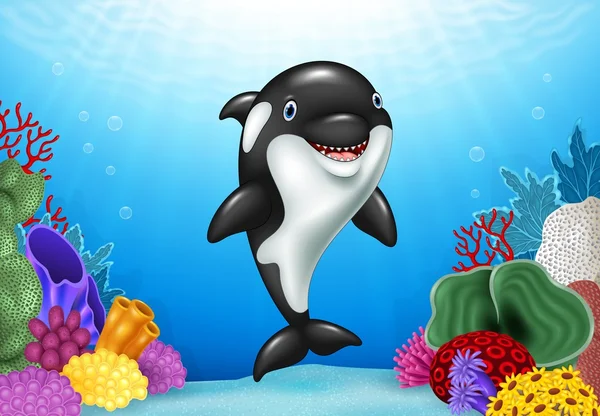 Schattig orca met prachtige onderwaterwereld — Stockvector