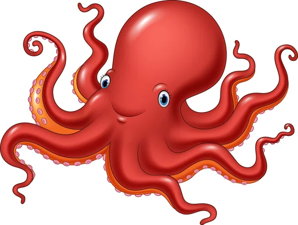 Cartoon happy octopus isolated on white background — Stock Vector