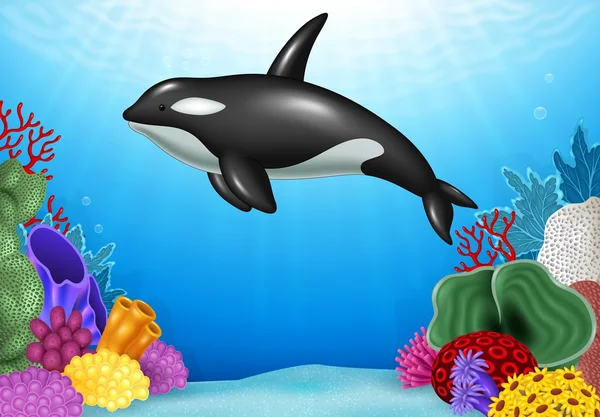 Kreskówka Killer whale z podwodne rafy koralowej w Ocean — Wektor stockowy