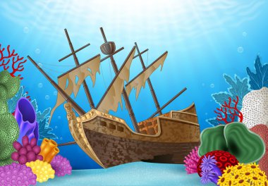 Illustration of Shipwreck on the ocean clipart