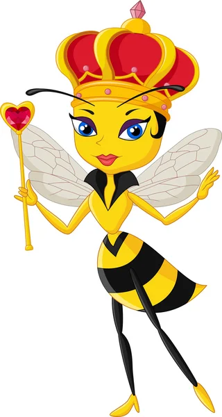 Personaje de abeja reina de dibujos animados — Vector de stock