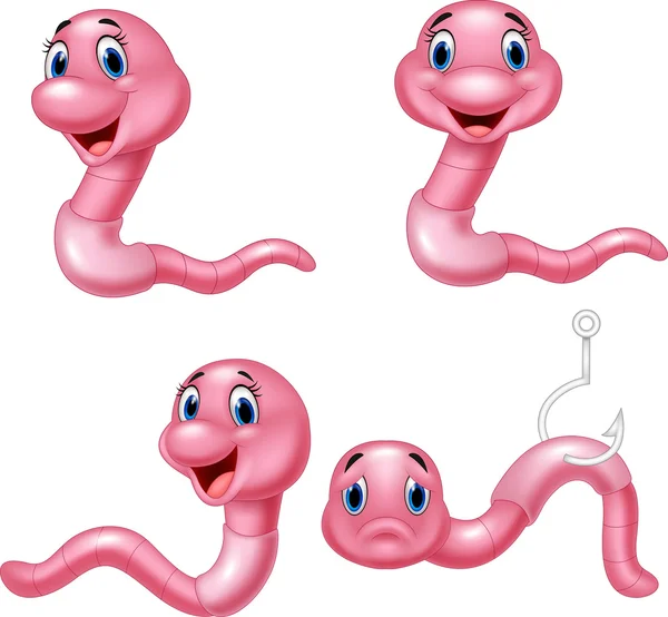 Conjunto de coleção de worm desenhos animados — Vetor de Stock