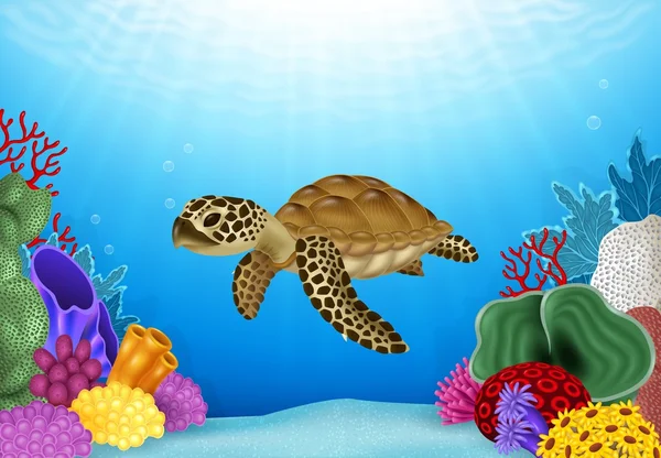 Иллюстрация черепахи с красивым подводным миром — стоковый вектор