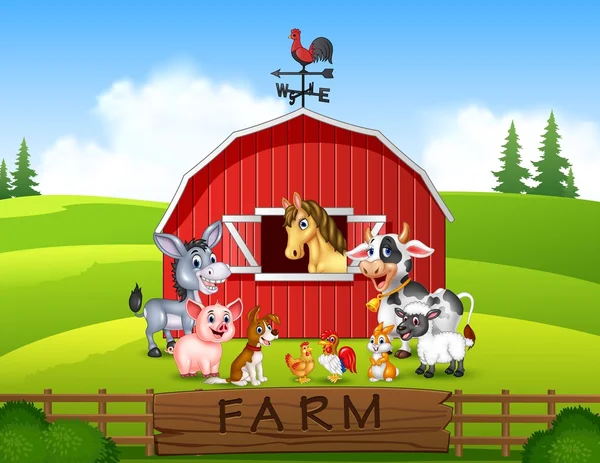 Illustration Farm background with animals — Stock Vector