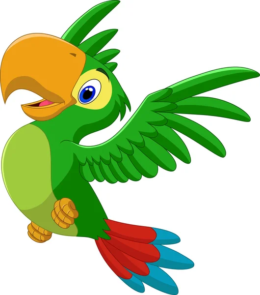 Cartoon happy parrot flying — Stock Vector