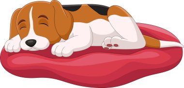 Yastığın üzerinde uyuyan şirin köpek çizgi filminin vektör çizimi.