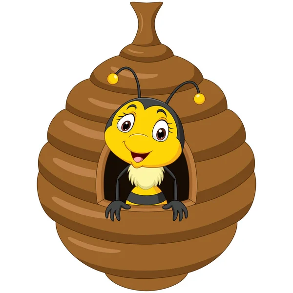 Εικονογράφηση Διάνυσμα Του Cartoon Χαριτωμένο Μικρό Μέλισσα Μέσα Κυψέλη — Διανυσματικό Αρχείο