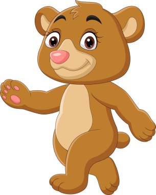 Beyaz arka planda yürüyen bebek ayının vektör çizimi