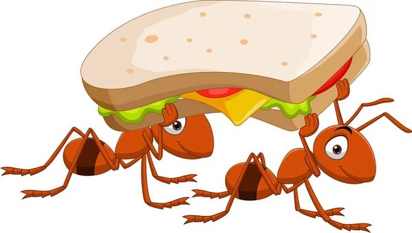 ベクトルイラストの可愛い二匹のアリがサンドイッチを持って — ストックベクタ