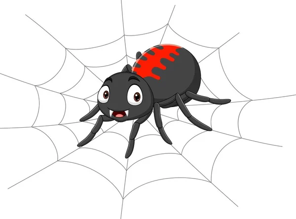 Örümcek Ağında Çizgi Film Örümceğinin Vektör Çizimi — Stok Vektör