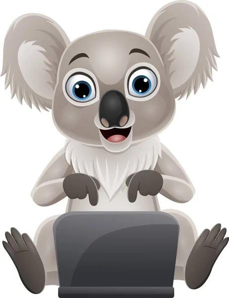 Vector Illustratie Van Cartoon Grappige Baby Koala Met Laptop — Stockvector