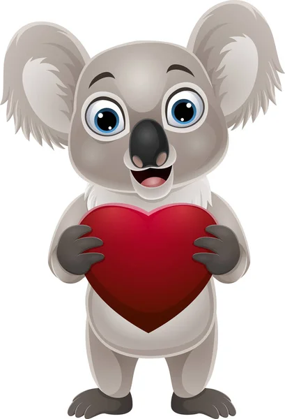 Vector Illustration Cartoon Little Koala Holding Red Heart — Stock Vector