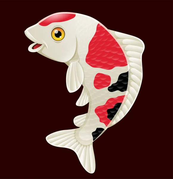 Kırmızı Arka Planda Çizgi Film Sevimli Koi Balığının Vektör Çizimi — Stok Vektör