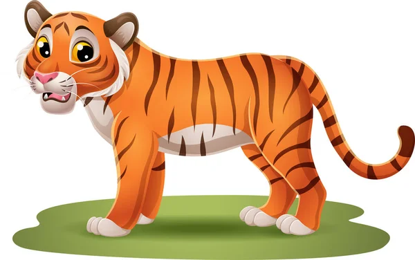 Illustration Vectorielle Tigre Drôle Bande Dessinée Dans Herbe — Image vectorielle