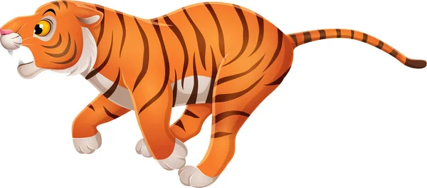 Vector Illustration Cartoon Funny Tiger Running White Background — Stock Vector