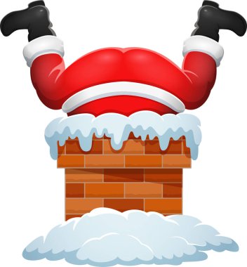 Bacaya sıkışan Noel Baba çizgi filminin vektör çizimi
