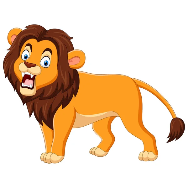 Vector Illustration Cartoon Lion Roaring Isolated White Background — Stock Vector