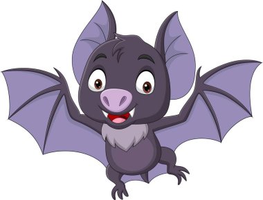 Çizgi film yarasasının beyaz arka planda izole bir şekilde uçuşunun temsilcisi