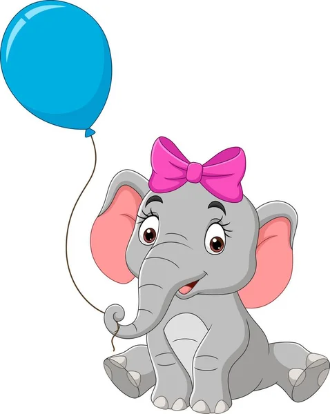 Illustrazione Vettoriale Dell Elefante Dei Cartoni Animati Con Palloncino Blu — Vettoriale Stock