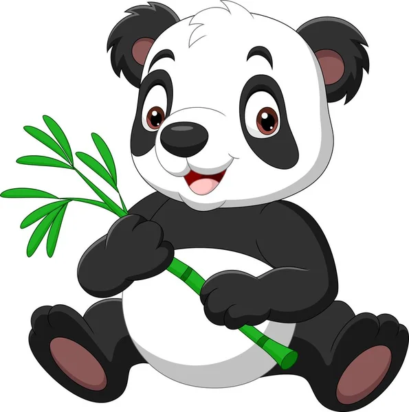 Ilustración Vectorial Dibujos Animados Divertido Panda Celebración Bambú — Vector de stock