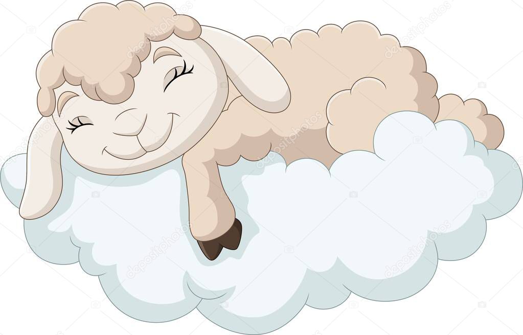 Vector illustration of Cartoon baby sheep sleeping on the clouds