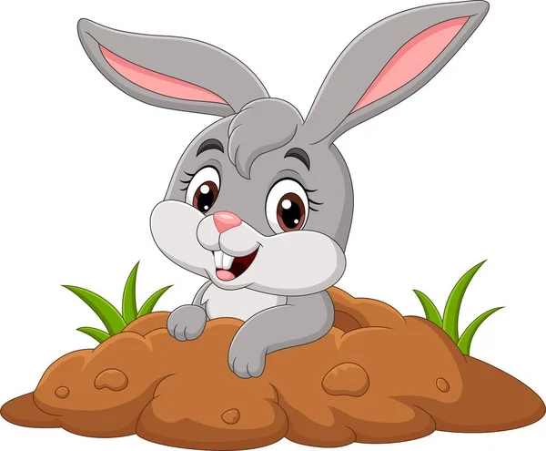Vector Illustration Cartoon Little Bunny Out Hole — Stock Vector