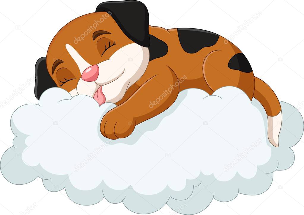 Vector illustration of Cartoon little dog sleeping on the clouds