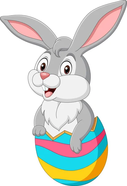 Ilustración Vectorial Conejito Dibujos Animados Salir Huevo Pascua — Vector de stock